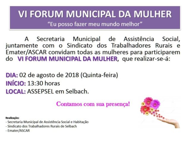 Selbach realizará VI Fórum Municipal da Mulher