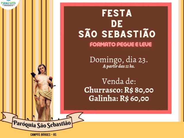 Festa de São Sebastião será no formato pegue e leve em Campos Borges